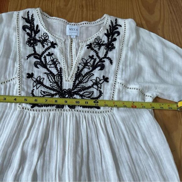 MISA Stella Ivory Black Embroidered Cotton Boho Gauze Blouse Top Women’s SIZE SM - Picture 8 of 10